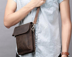 Cool Dark Brown Leather Mens Belt Pouch Small Side Bag Waist Belt Bag For Men