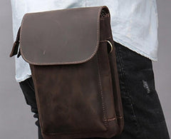 Cool Dark Brown Leather Mens Belt Pouch Small Side Bag Waist Belt Bag For Men