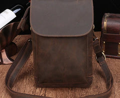Cool Dark Brown Leather Mens Belt Pouch Small Side Bag Waist Belt Bag For Men