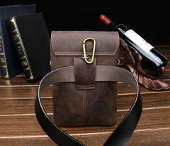 Cool Dark Brown Leather Mens Belt Pouch Small Side Bag Waist Belt Bag For Men