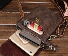Cool Dark Brown Leather Mens Belt Pouch Small Side Bag Waist Belt Bag For Men