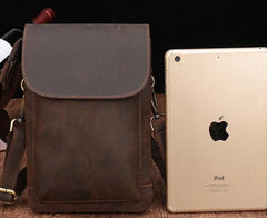 Cool Dark Brown Leather Mens Belt Pouch Small Side Bag Waist Belt Bag For Men