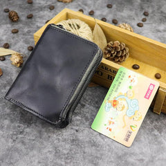 Brown Leather Men's Yellow Zipper Camel Small Wallet Bifold billfold Card Wallet For Men