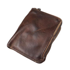 Brown Leather Men's Yellow Zipper Camel Small Wallet Bifold billfold Card Wallet For Men