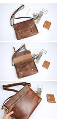 Cool Brown Leather Mens Small Courier Bags Vintage Brown Messenger Bag Postman Bag For Men