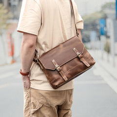 Cool Brown Leather Mens Small Courier Bags Vintage Brown Messenger Bag Postman Bag For Men