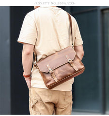 Cool Brown Leather Mens Small Courier Bags Vintage Brown Messenger Bag Postman Bag For Men
