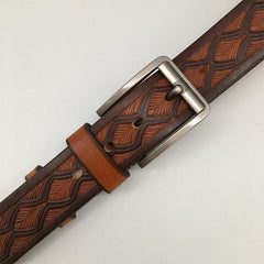 Handmade Cool Brown Tooled Leather Mens Belt Dark Brown Leather Belt for Men