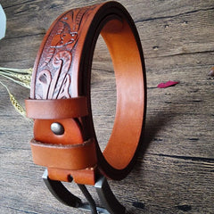Cool Handmade Brown Floral Tooled Leather Mens Belt Coffee Leather Belts for Men