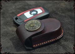 Cool Handmade Brown Leather Mens Car Key Case Car Key Holder with Belt Loop For Men