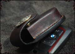 Cool Handmade Brown Leather Mens Car Key Case Car Key Holder with Belt Loop For Men