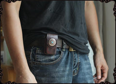 Cool Handmade Leather Mens Car Key Case Car Key Holder with Belt Loop For Men