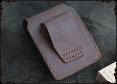 Handmade Coffee Leather Mens Cool Zippo Cigarette Case with Lighter Holder Belt Loop for Men