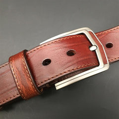 Handmade Cool Dark Red Brown Leather Mens Belt Light Red Brown Leather Belt for Men