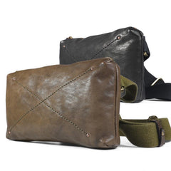 Handmade Leather Mens Brown Fanny Pack Hip Pack Black Chest Bag Sling Bag for Men