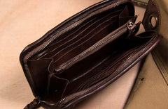Handmade Leather Mens Long Clutch Wallet Coffee Vintage Zipper Long Wallet for Men