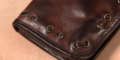 Handmade Leather Mens Long Clutch Wallet Coffee Vintage Zipper Long Wallet for Men