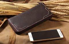 Handmade Cool Leather Black Mens Long Wallet Vintage Zipper Long Wallet for Men