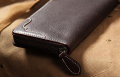 Handmade Cool Leather Black Mens Long Wallet Vintage Zipper Long Wallet for Men
