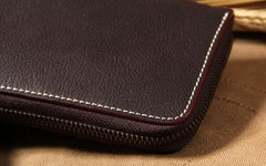 Handmade Leather Long Coffee Mens Clutch Wallet Vintage Zipper Wallet for Men