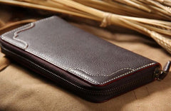 Handmade Leather Mens Long Clutch Wallet Vintage Zipper Wallet for Men
