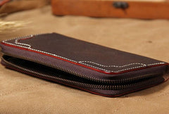 Handmade Cool Leather Black Mens Long Wallet Vintage Zipper Long Wallet for Men