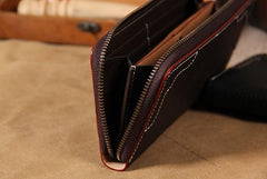 Handmade Cool Leather Black Mens Long Wallet Vintage Zipper Long Wallet for Men