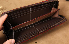 Handmade Cool Leather Black Mens Long Wallet Vintage Zipper Long Wallet for Men