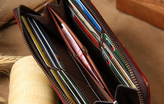 Handmade Cool Leather Black Mens Long Wallet Vintage Zipper Long Wallet for Men