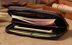 Handmade Cool Leather Black Mens Long Wallet Vintage Zipper Long Wallet for Men
