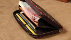 Handmade Cool Leather Black Mens Long Wallet Vintage Zipper Long Wallet for Men