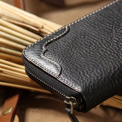 Handmade Cool Leather Black Mens Long Wallet Vintage Zipper Long Wallet for Men