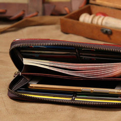 Handmade Cool Leather Black Mens Long Wallet Vintage Zipper Long Wallet for Men
