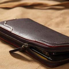 Handmade Cool Leather Black Mens Long Wallet Vintage Zipper Long Wallet for Men