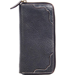 Handmade Cool Leather Black Mens Long Wallet Vintage Zipper Long Wallet for Men