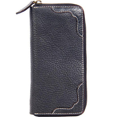 Handmade Leather Long Coffee Mens Clutch Wallet Vintage Zipper Wallet for Men