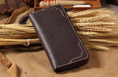 Handmade Cool Leather Black Mens Long Wallet Vintage Zipper Long Wallet for Men