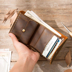 Cool Handmade Leather Mens Small Wallets Bifold Vintage billfold Wallet for Men