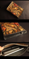 Cool Handmade Tooled Leather Pisces Clutch Wallet Wristlet Bag Clutch Purse For Men