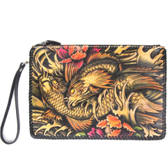 Cool Handmade Tooled Leather Monster Clutch Wallet Wristlet Bags Clutch Purse For Men