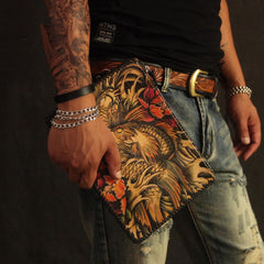 Cool Handmade Tooled Leather Monster Clutch Wallet Wristlet Bags Clutch Purse For Men