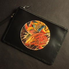 Cool Handmade Tooled Leather Monster Clutch Wallet Wristlet Bags Clutch Purse For Men