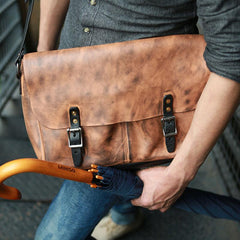 Cool Handmade Vintage Leather Mens Messenger Bags Shoulder Bag for men