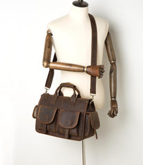 Vintage Mens Leather 14 inches Briefcase Side Bag Work Bags Travel Luggage Bag for Men