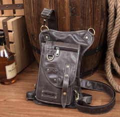 Cool Leather Belt Pouch Mens Fanny Pack Chest Bag One Shoulder Backpack for Men
