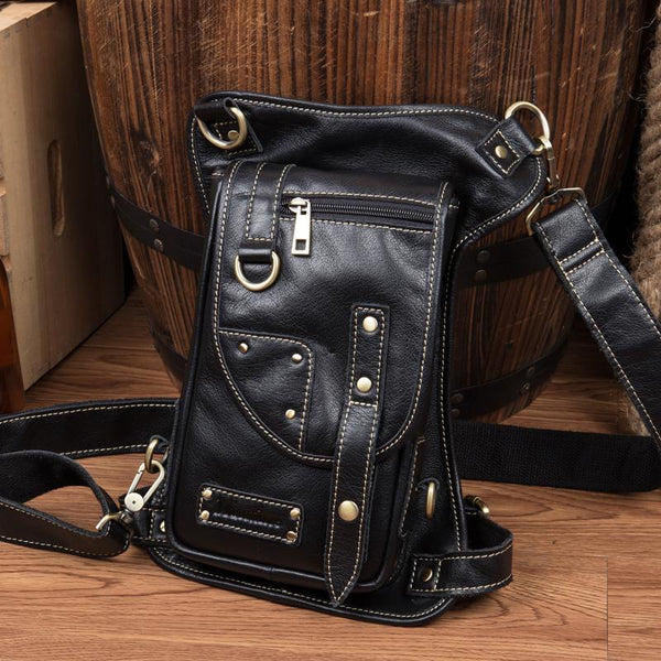 Cool Leather Belt Pouch Mens Fanny Pack Chest Bag One Shoulder Backpack for Men MSG02781009