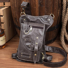 Cool Leather Belt Pouch Mens Fanny Pack Chest Bag One Shoulder Backpack for Men