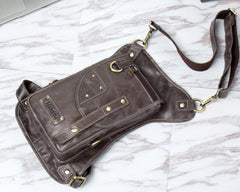 Cool Leather Belt Pouch Mens Fanny Pack Chest Bag One Shoulder Backpack for Men