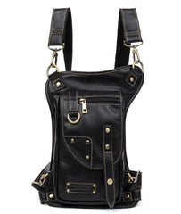 Cool Leather Belt Pouch Mens Fanny Pack Chest Bag One Shoulder Backpack for Men
