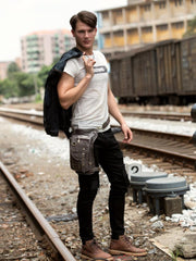 Cool Leather Belt Pouch Mens Fanny Pack Chest Bag One Shoulder Backpack for Men